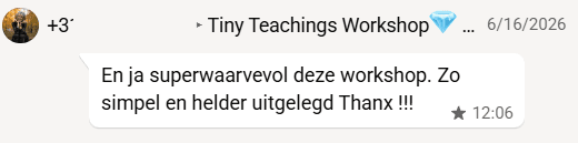 Deelnemer noemt de workshop superwaardevol, simpel en helder uitgelegd
