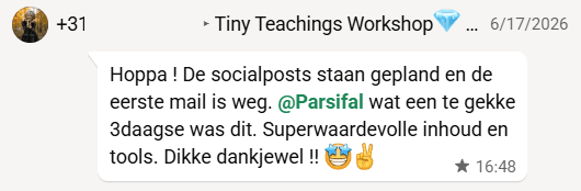 Deelnemer heeft socialposts gepland en de eerste mail verstuurd