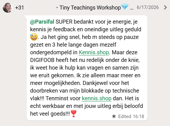 Deelnemer bedankt Parsifal voor zijn energie, kennis en geduld