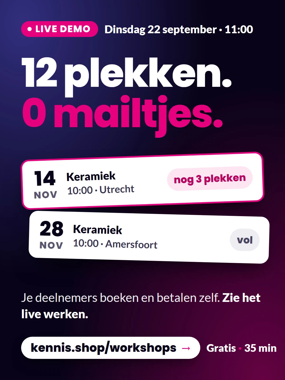 12 plekken. 0 mailtjes.
