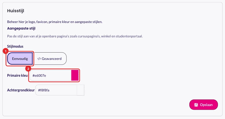 Stijlmodus Eenvoudig met het veld Primaire kleur