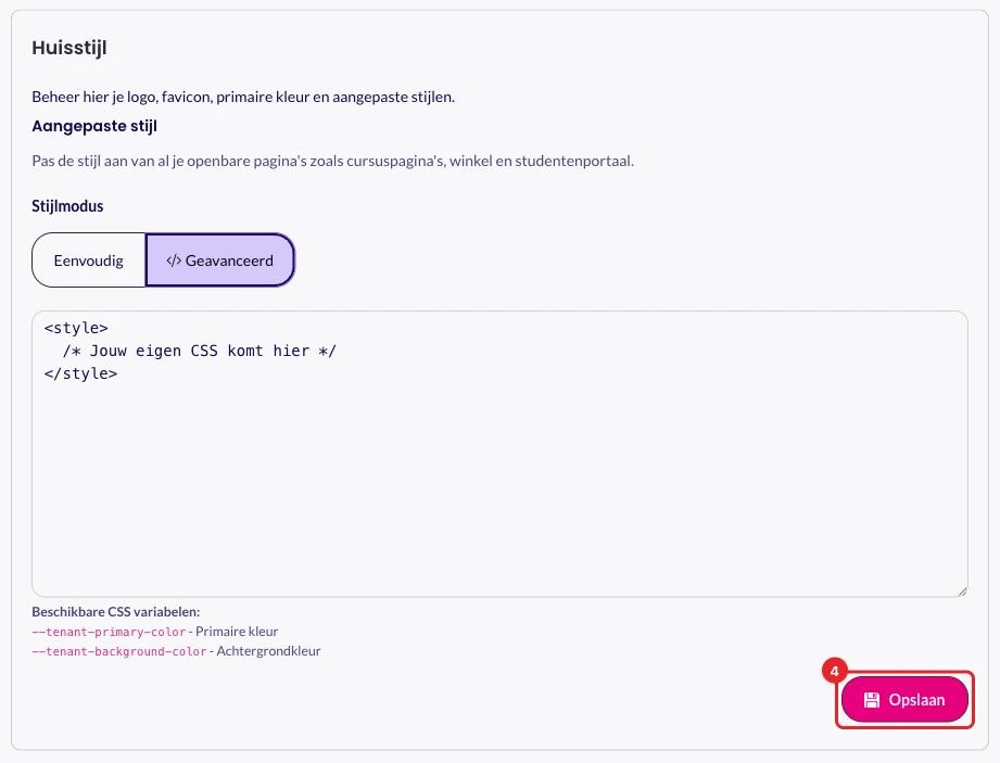 De knop Opslaan onder het tekstvak