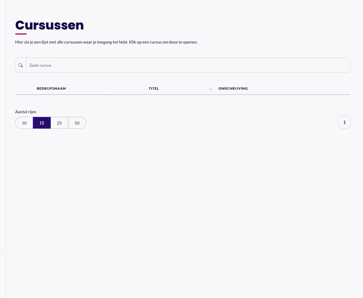 De pagina Cursussen zonder cursussen in de lijst