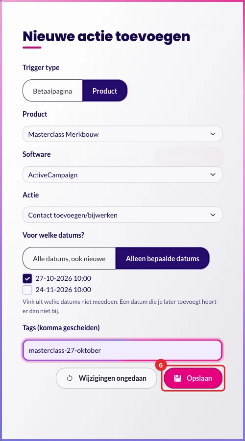 De knop Opslaan