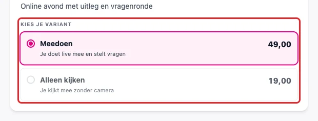 De betaalpagina zoals jouw klant hem ziet, met de keuze tussen twee varianten