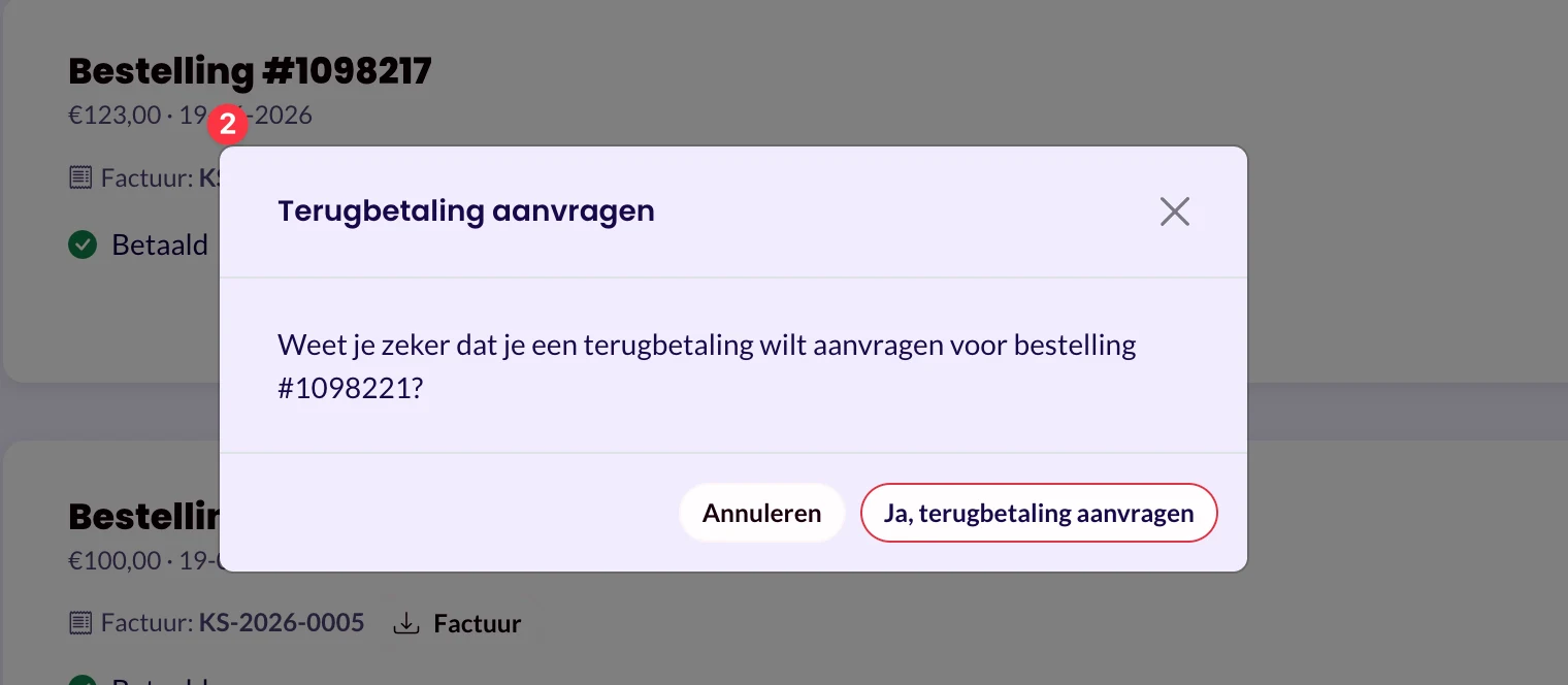 Herroepingsknop: terugbetaling aanvragen