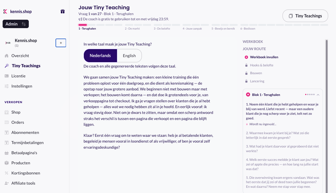 De Tiny Teachings werkplaats met de coach-chat en het werkboek